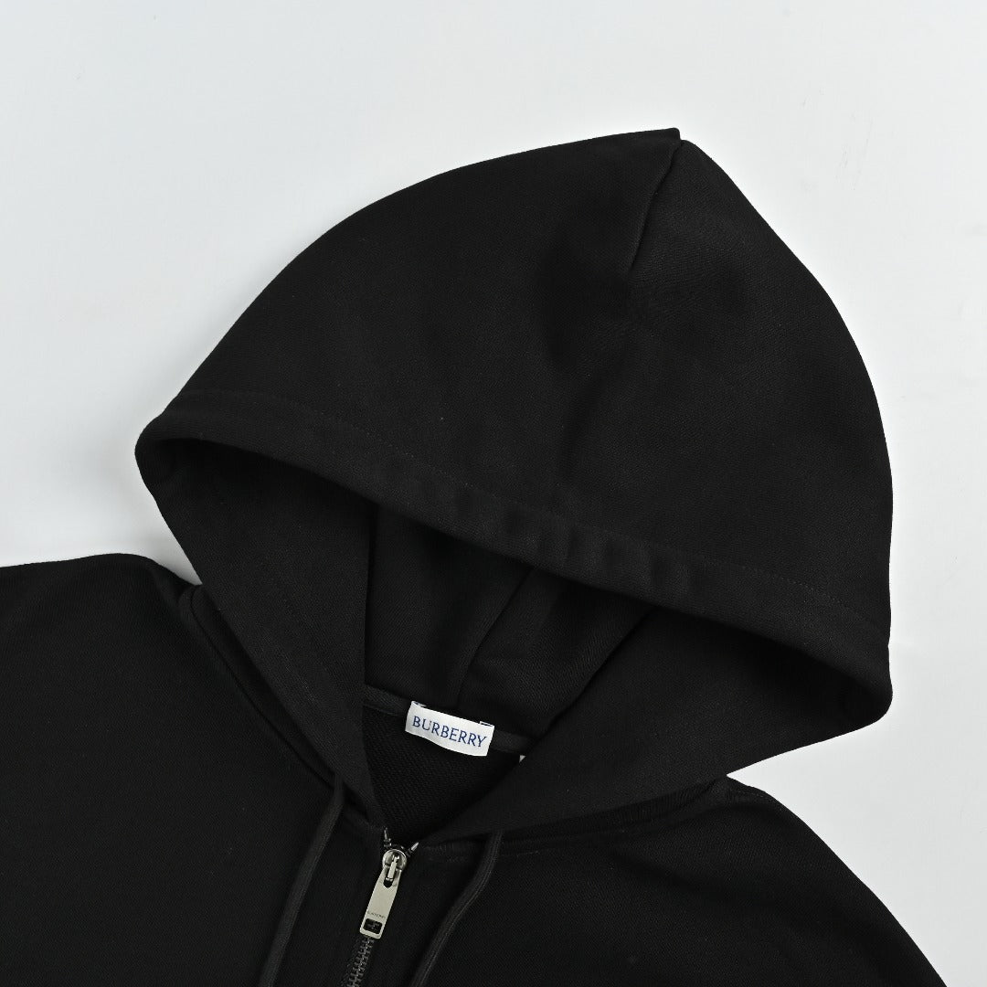 Burberry BBR Check Warhorse Embroidered Full-Zip Hoodie – Black