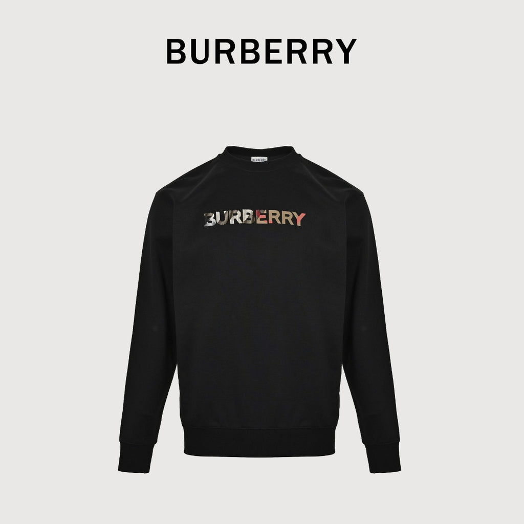Burberry BBR Eight-Color Embroidered Logo Crewneck Sweatshirt – Black