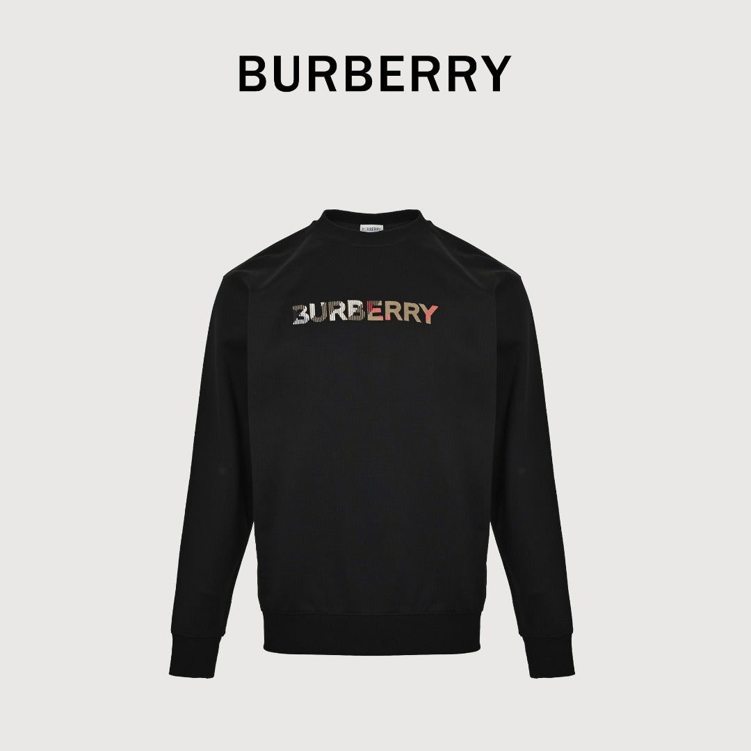 Burberry BBR Eight-Color Embroidered Logo Crewneck Sweatshirt – Black