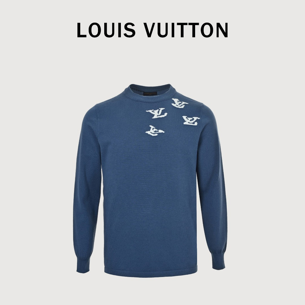 Louis Vuitton LV Cloud Jazz Trumpet Silhouette Jacquard Crewneck Sweater – Navy