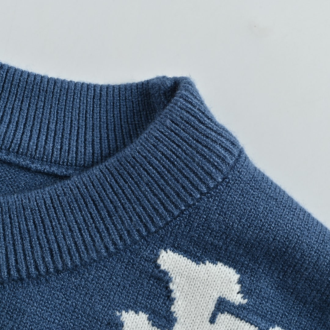 Louis Vuitton LV Cloud Jazz Trumpet Silhouette Jacquard Crewneck Sweater – Navy
