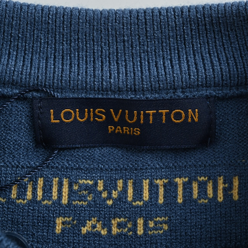 Louis Vuitton LV Cloud Jazz Trumpet Silhouette Jacquard Crewneck Sweater – Navy
