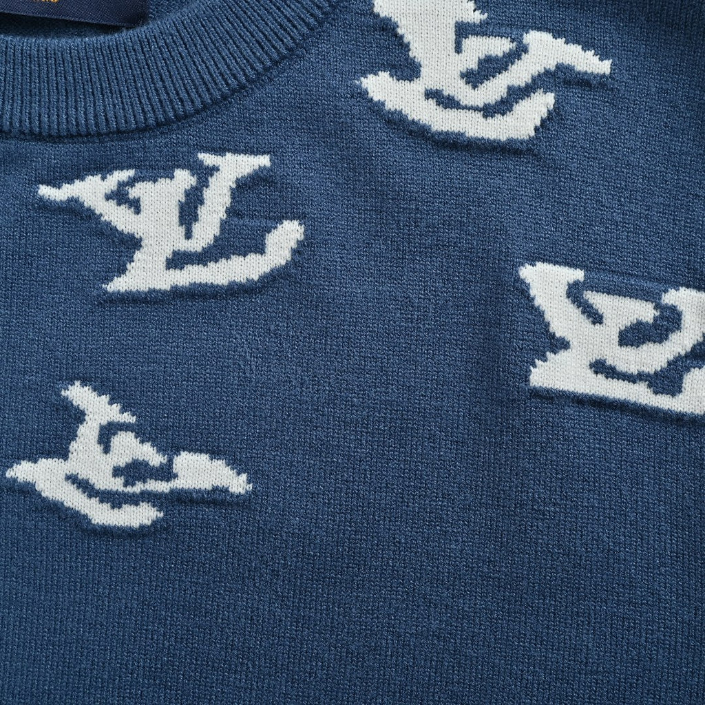 Louis Vuitton LV Cloud Jazz Trumpet Silhouette Jacquard Crewneck Sweater – Navy