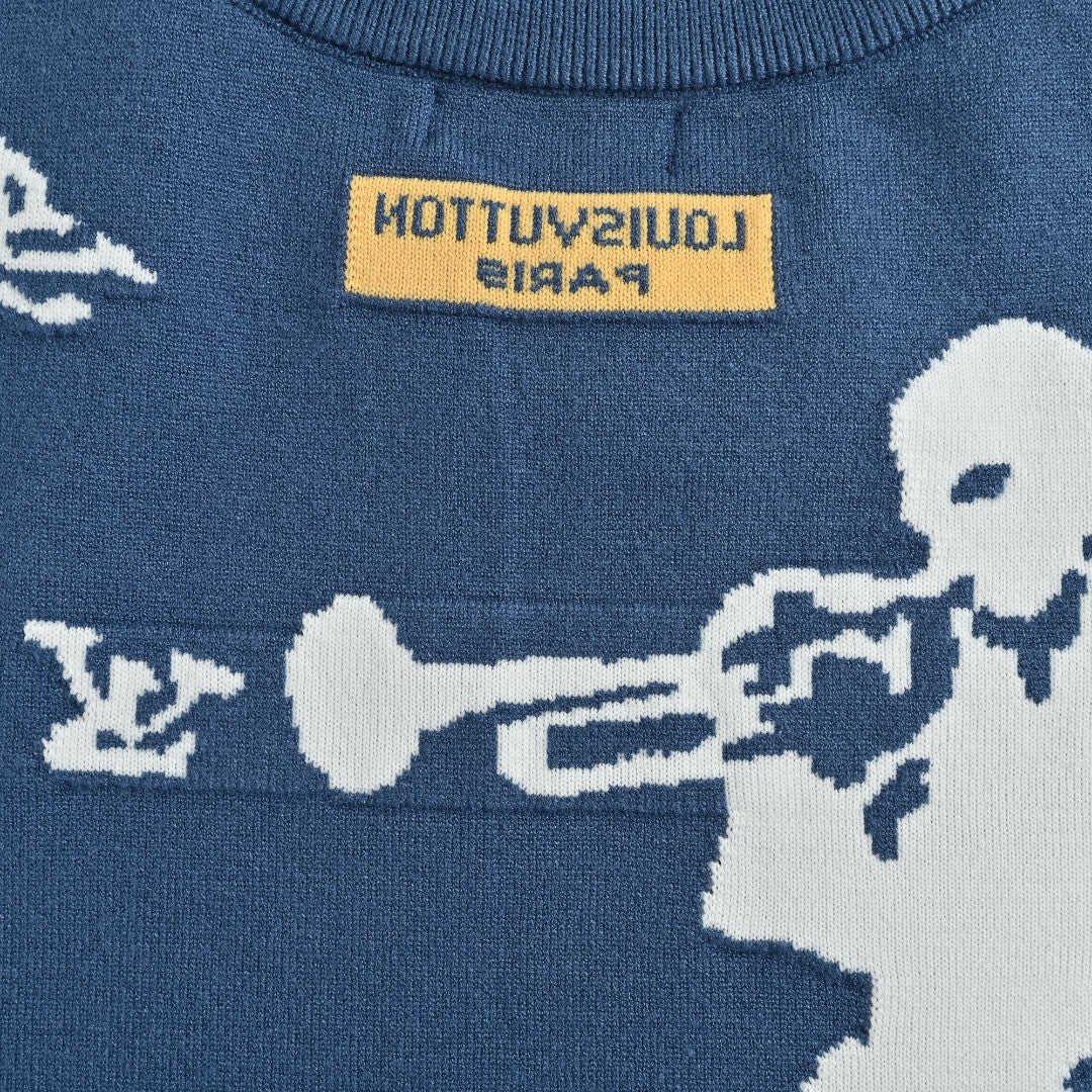 Louis Vuitton LV Cloud Jazz Trumpet Silhouette Jacquard Crewneck Sweater – Navy
