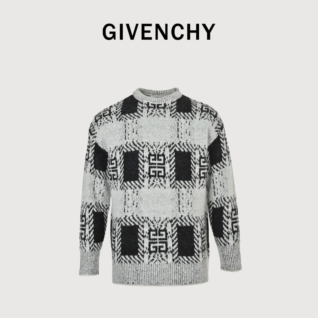 Givenchy 25FW All-Over Check Mohair Knit Sweater – Black/White
