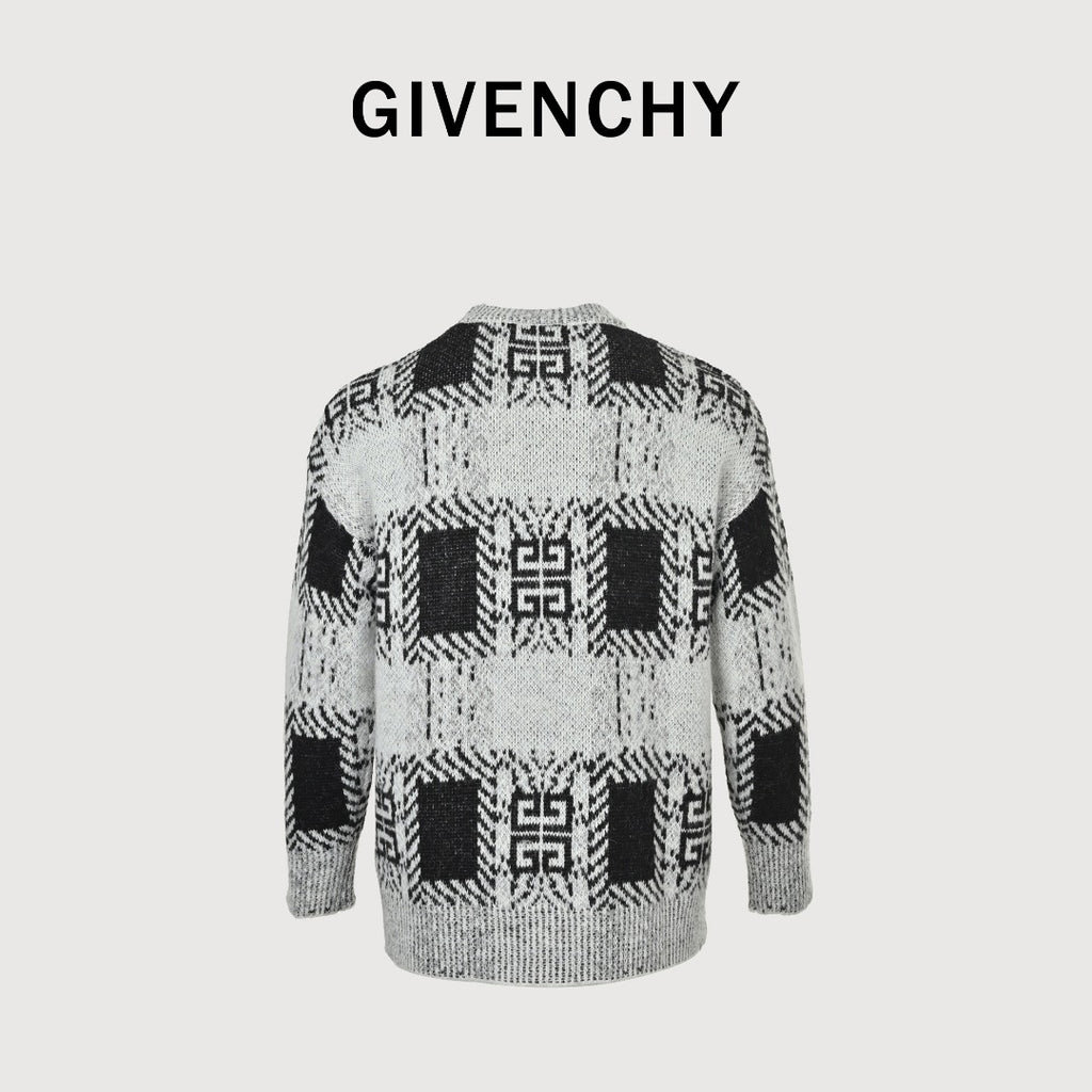 Givenchy 25FW All-Over Check Mohair Knit Sweater – Black/White