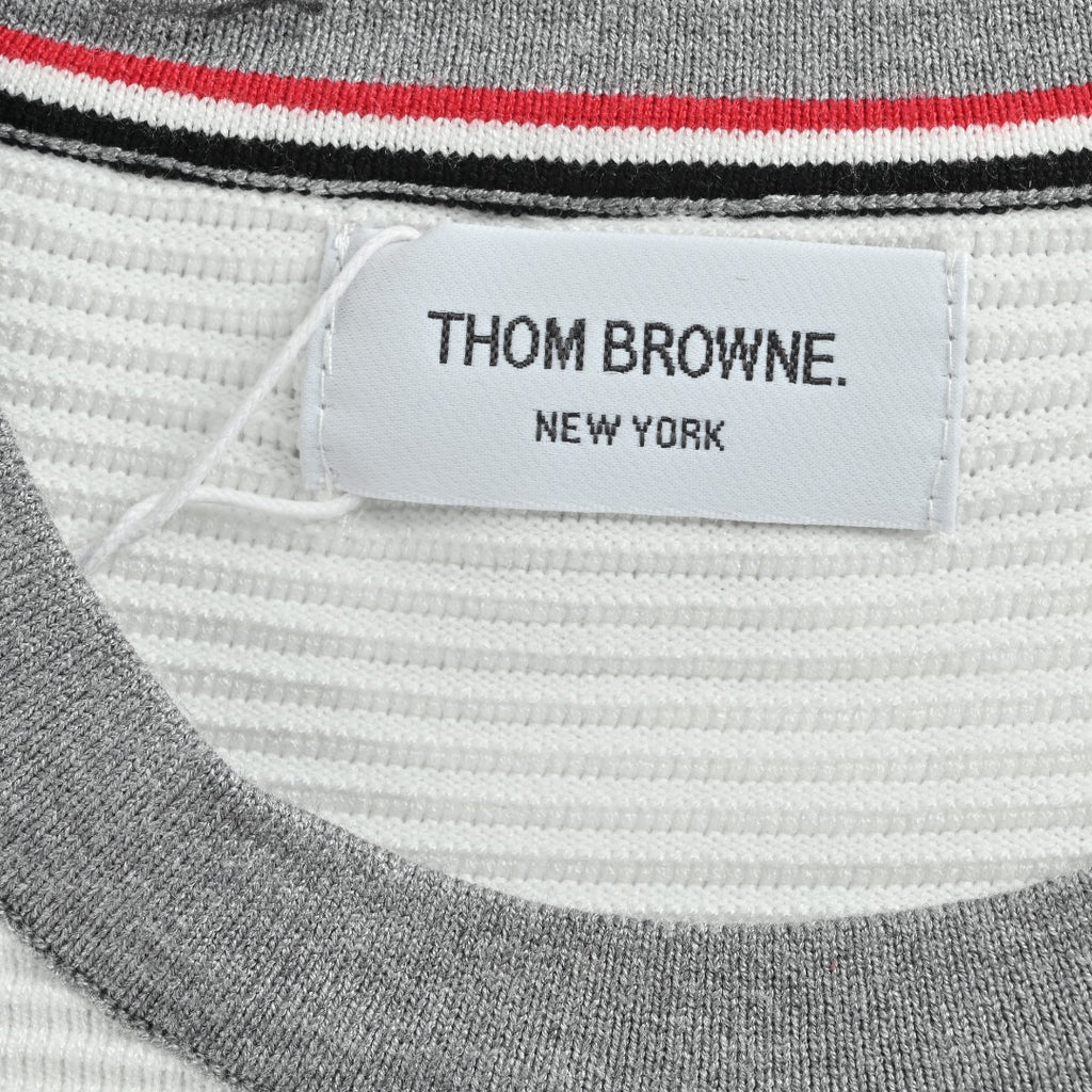 Thom Browne 4-Bar Stripe Colorblock Varsity Crewneck Sweater – Grey/White