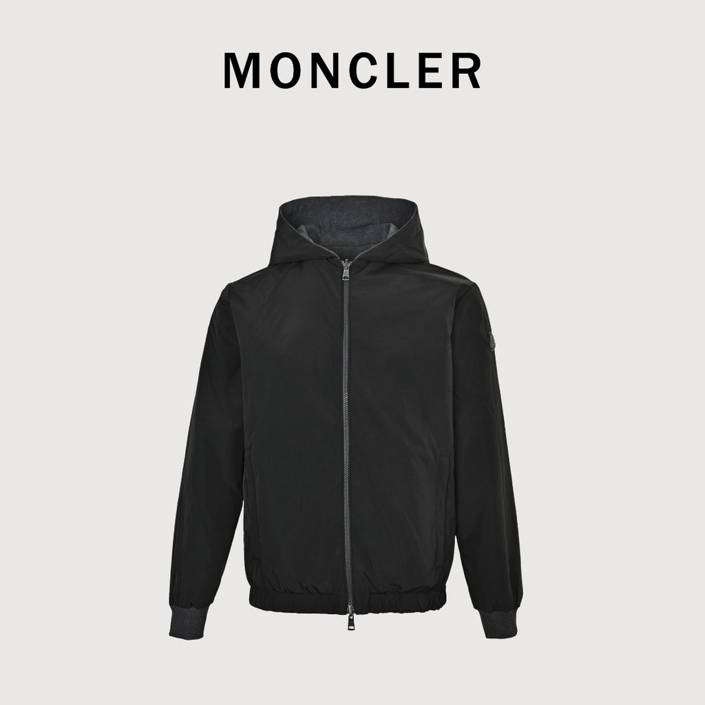 Moncler Sleeve Logo Patch Reversible Zip Hooded Jacket – Black
