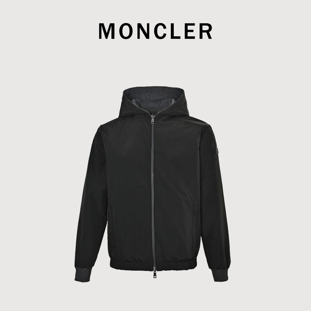 Moncler Sleeve Logo Patch Reversible Zip Hooded Jacket – Black