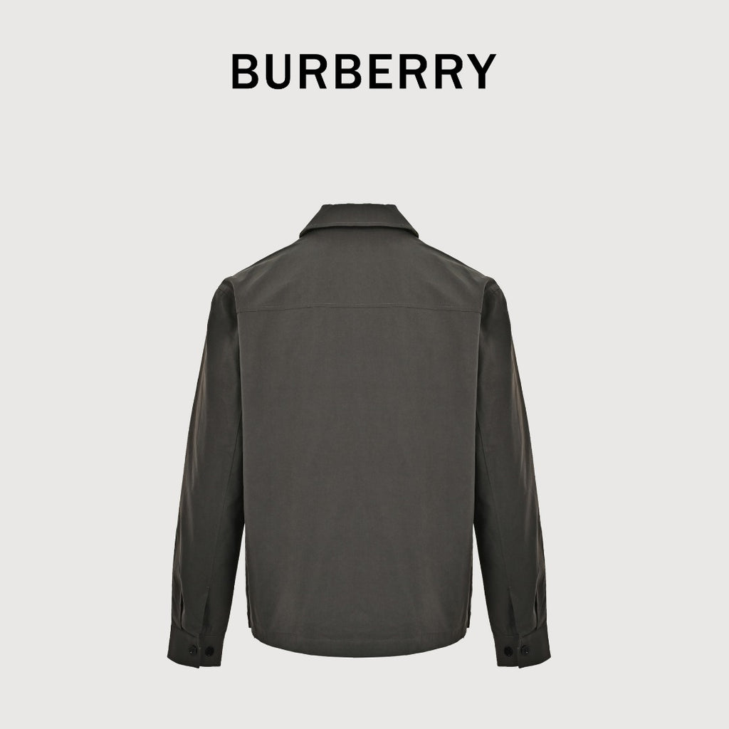 Burberry Equestrian Embroidered Check-Collar Zip Jacket – Olive