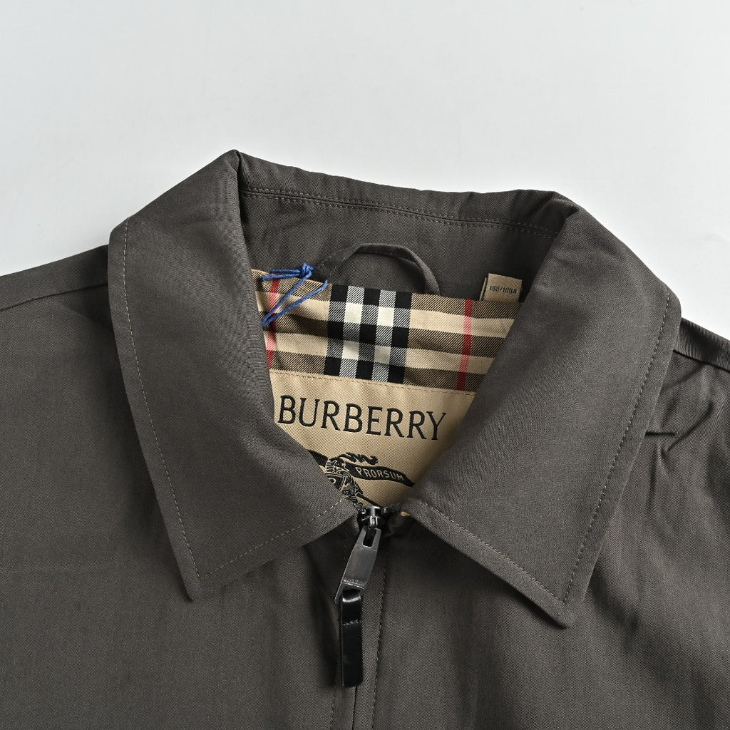 Burberry Equestrian Embroidered Check-Collar Zip Jacket – Olive