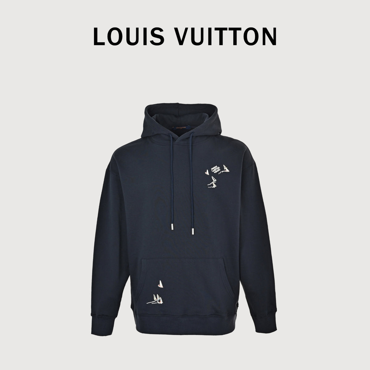 Louis Vuitton LV Sailboat Embroidered Pullover Hoodie – Navy