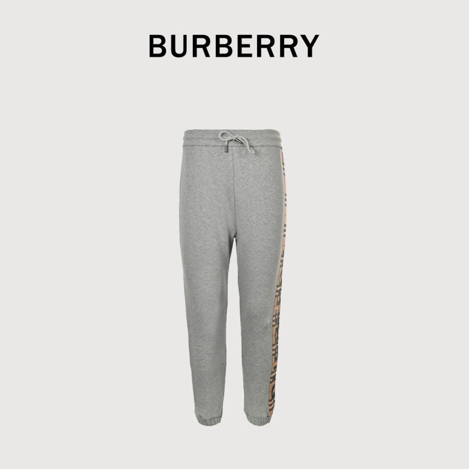 Burberry Side Vinyl Logo Check Jogger Sweatpants – Grey