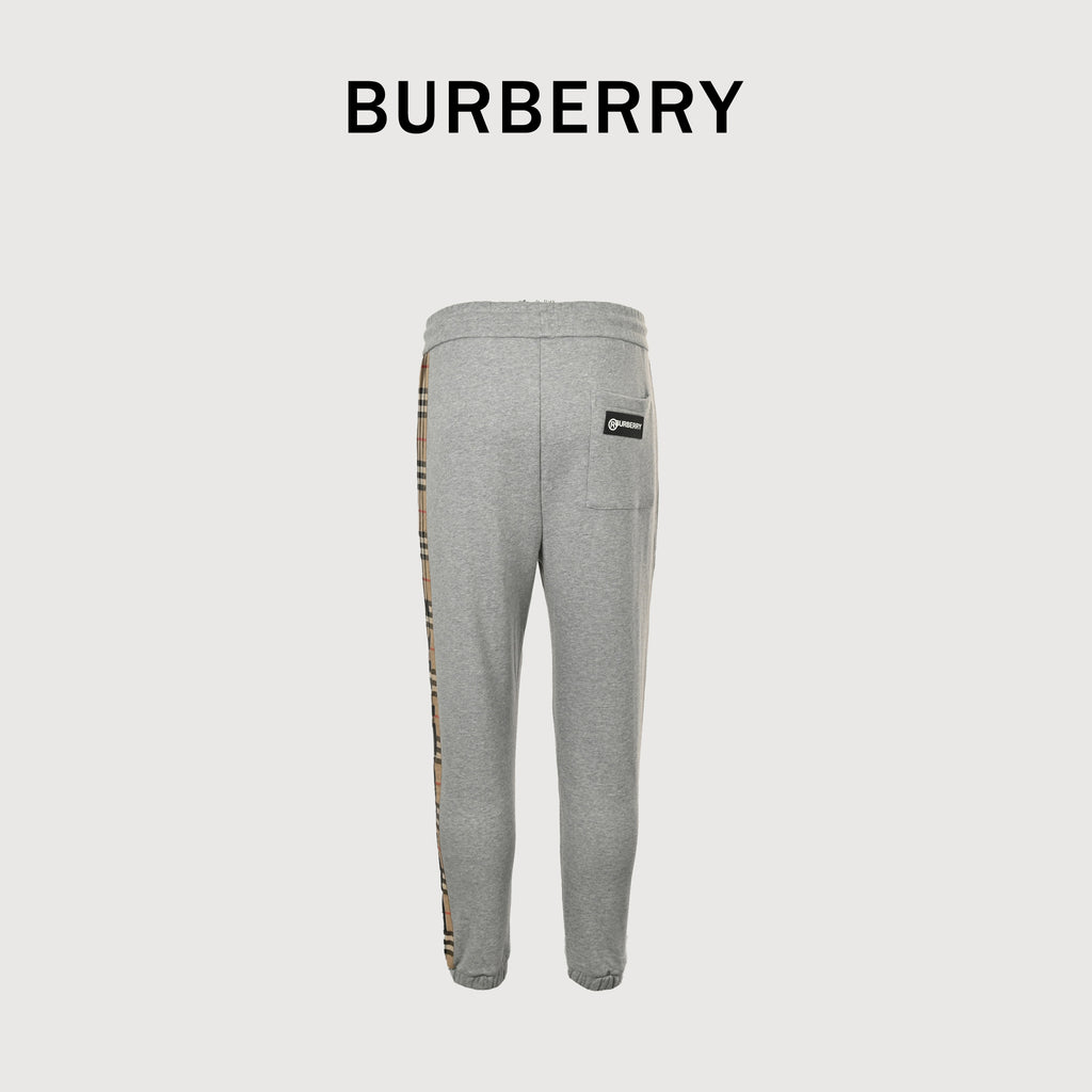 Burberry Side Vinyl Logo Check Jogger Sweatpants – Grey