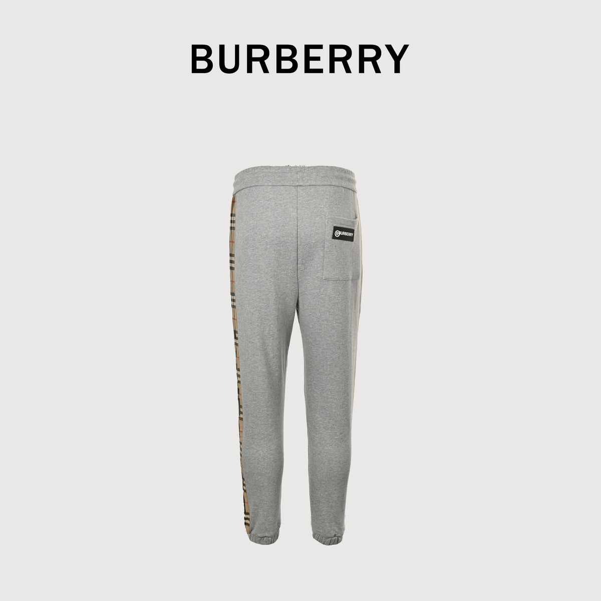 Burberry Side Vinyl Logo Check Jogger Sweatpants – Grey