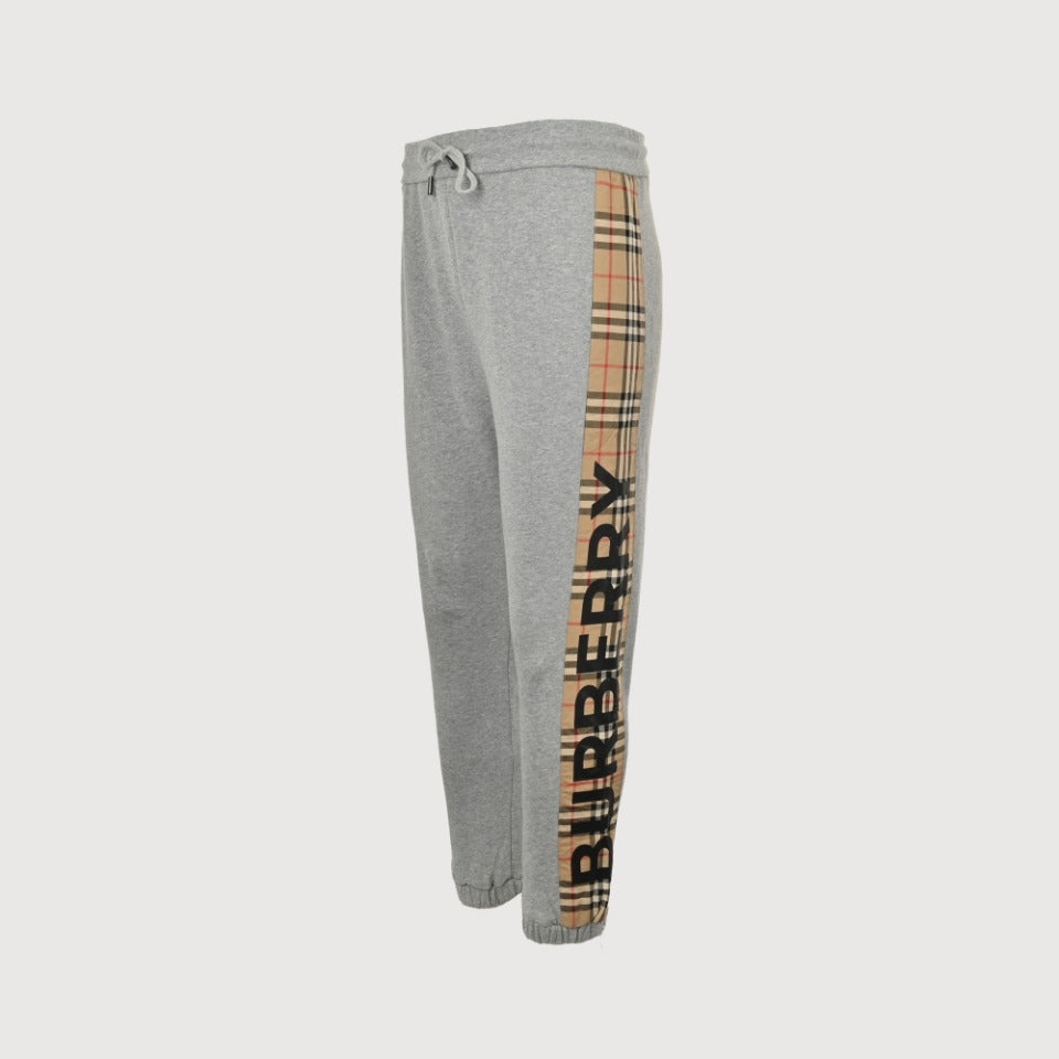 Burberry Side Vinyl Logo Check Jogger Sweatpants – Grey
