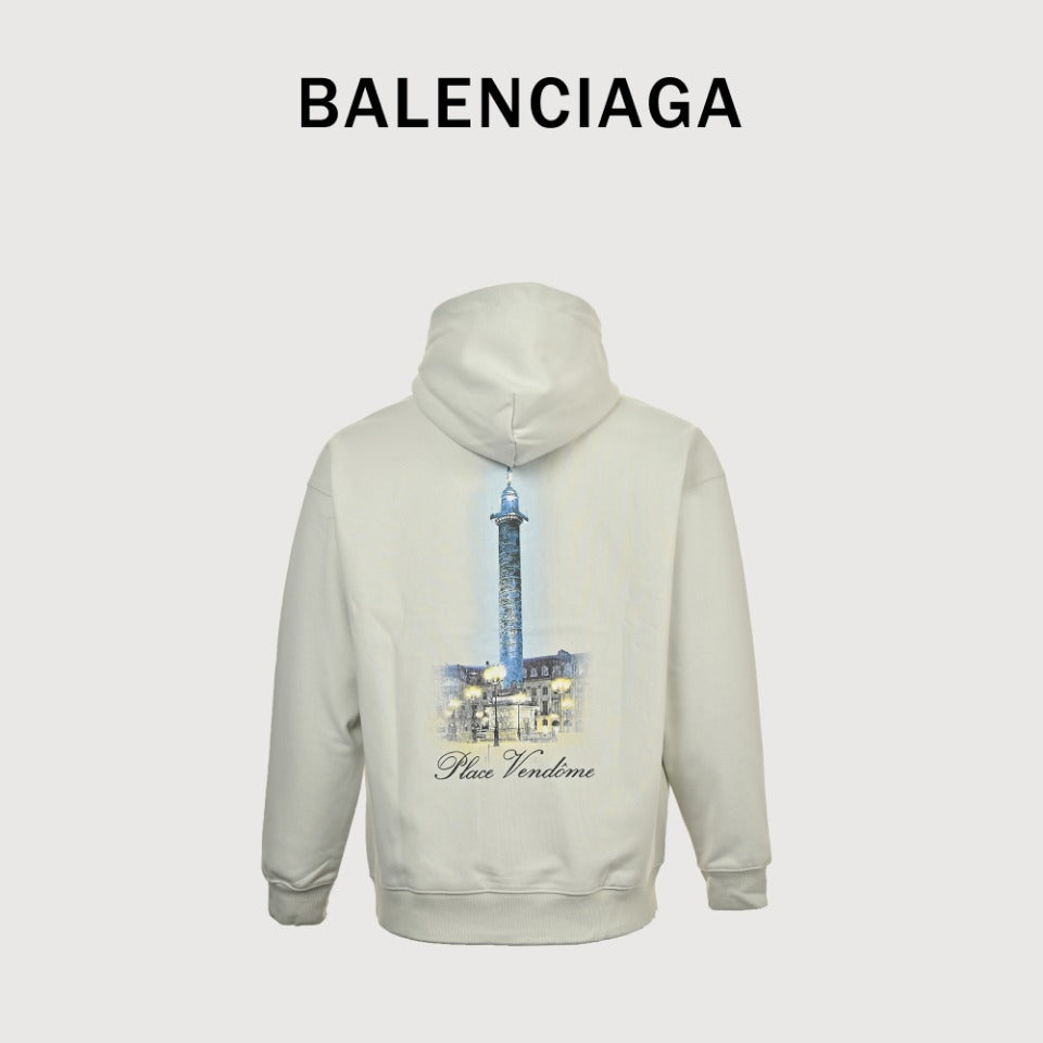 Balenciaga x Vogue Place Vendôme Digital Print Pullover Hoodie – Grey