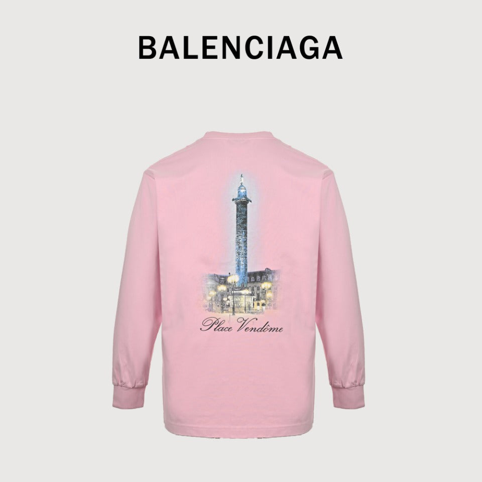 Balenciaga x Vogue Place Vendôme Digital Print Long Sleeve T-Shirt – Pink