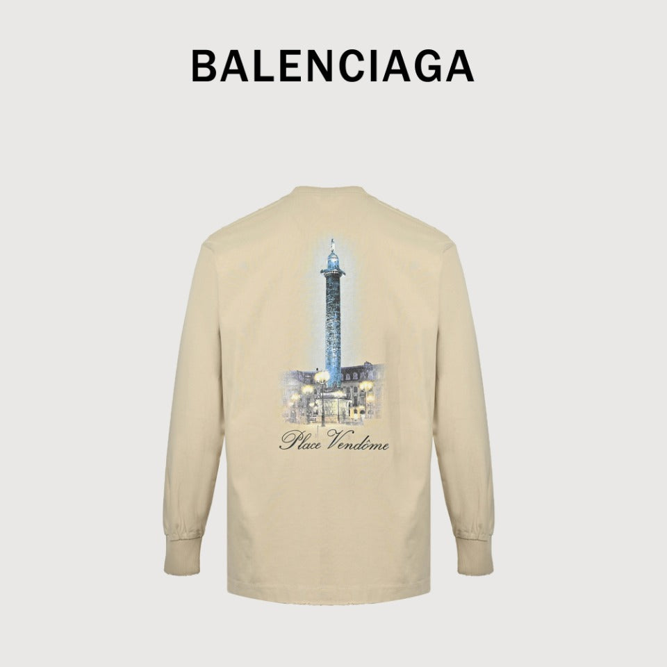 Balenciaga x Vogue Place Vendôme Digital Print Long Sleeve T-Shirt – Beige