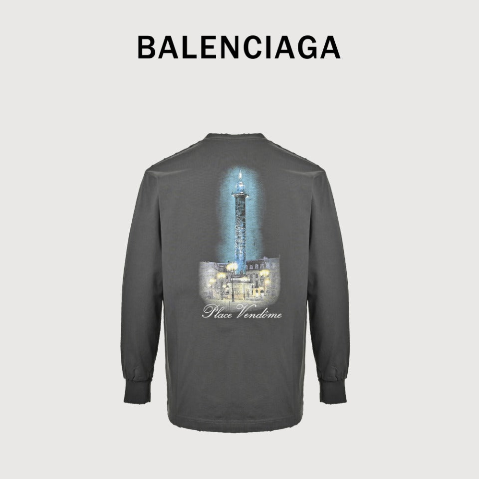 Balenciaga x Vogue Place Vendôme Digital Print Long Sleeve T-Shirt – Charcoal