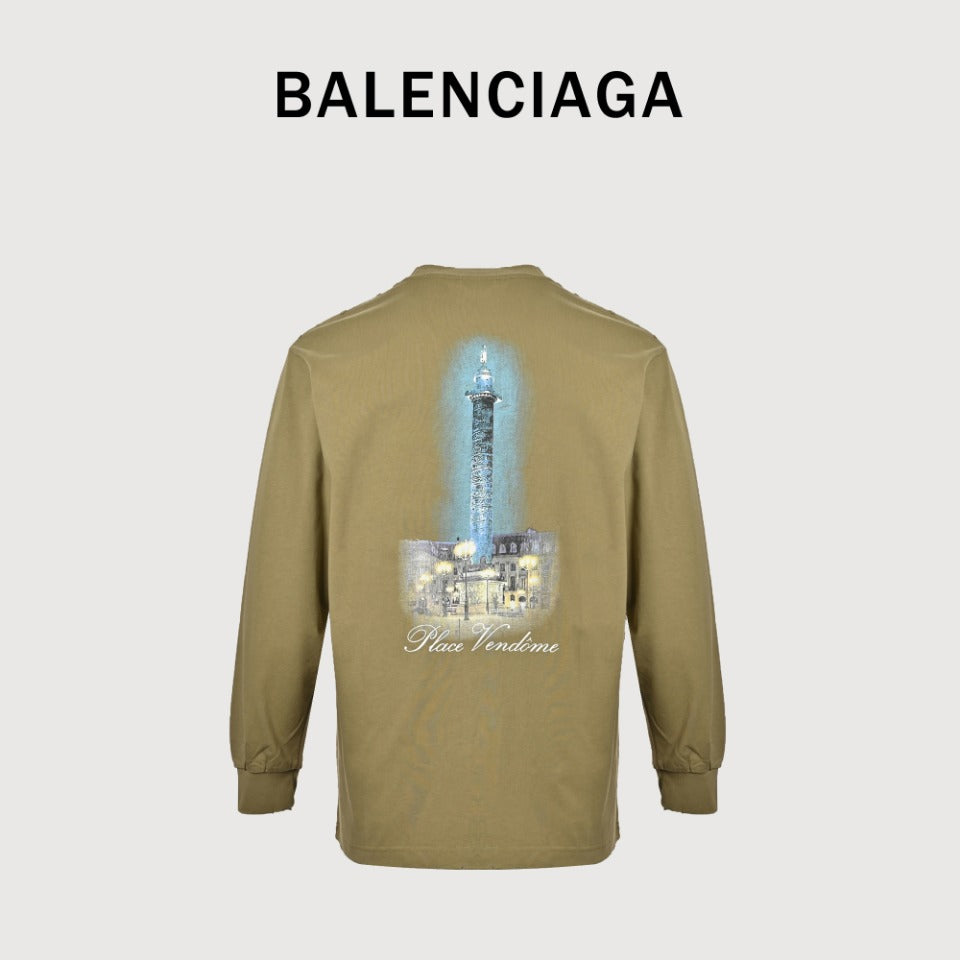 Balenciaga x Vogue Place Vendôme Digital Print Long Sleeve T-Shirt – Khaki