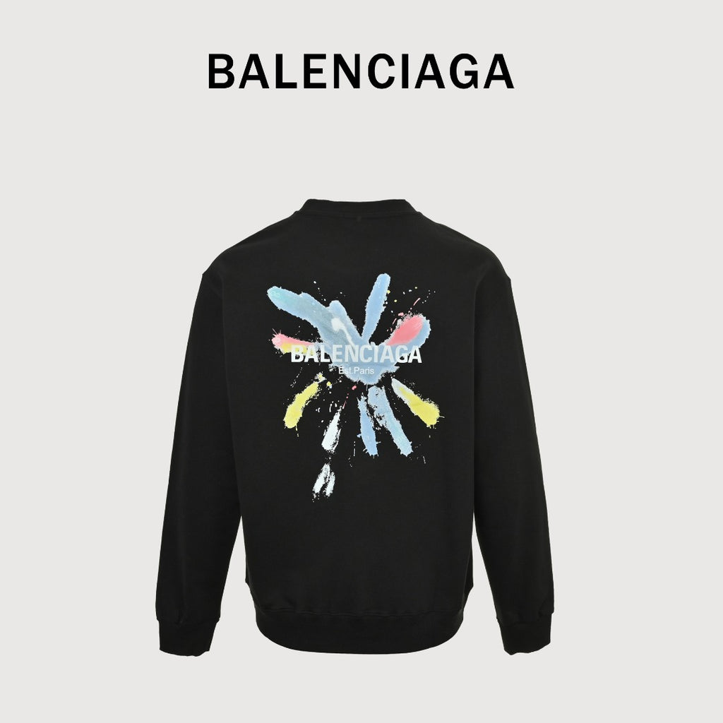 Balenciaga 25FW Painted Brushstroke Logo Crewneck Sweatshirt – Black