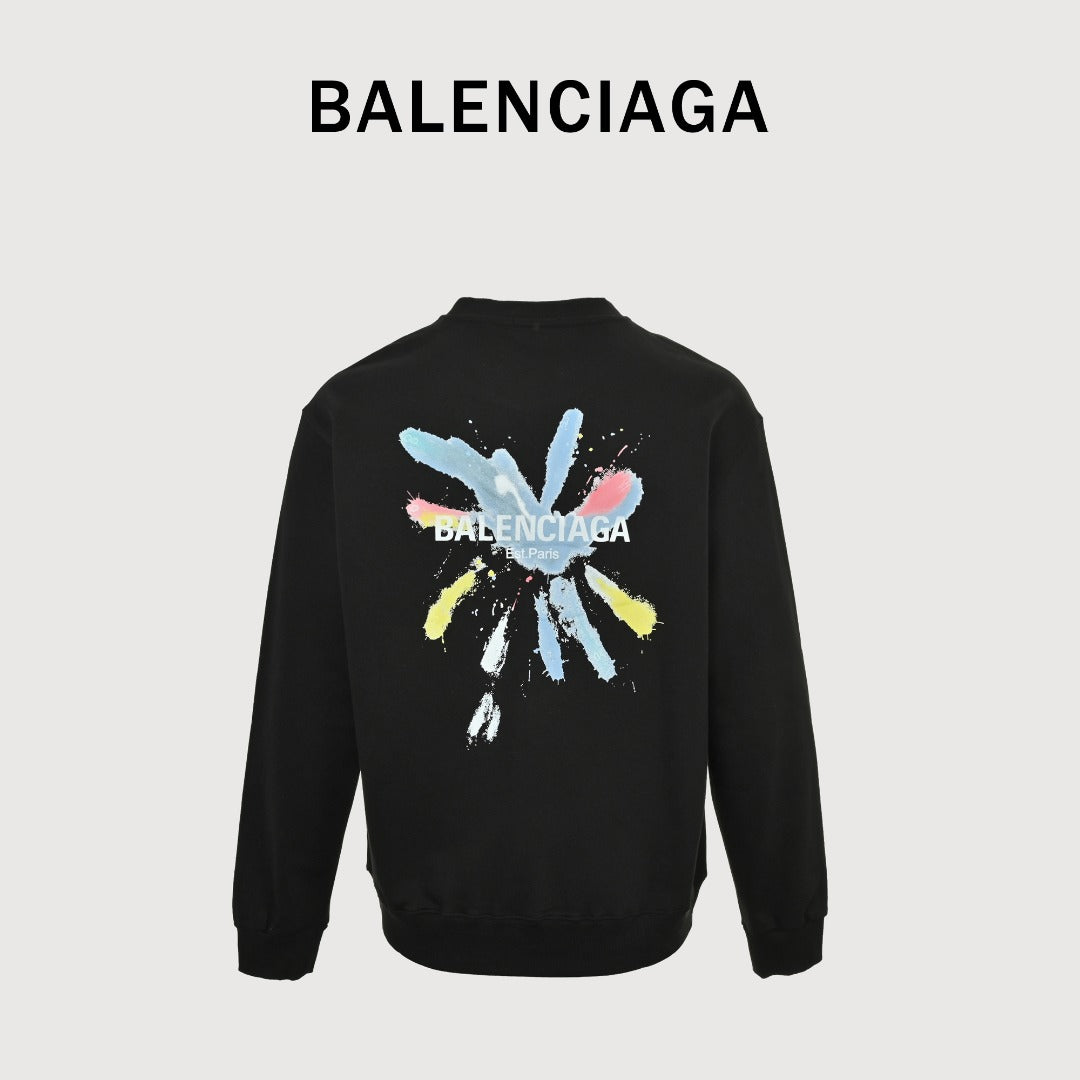 Balenciaga 25FW Painted Brushstroke Logo Crewneck Sweatshirt – Black