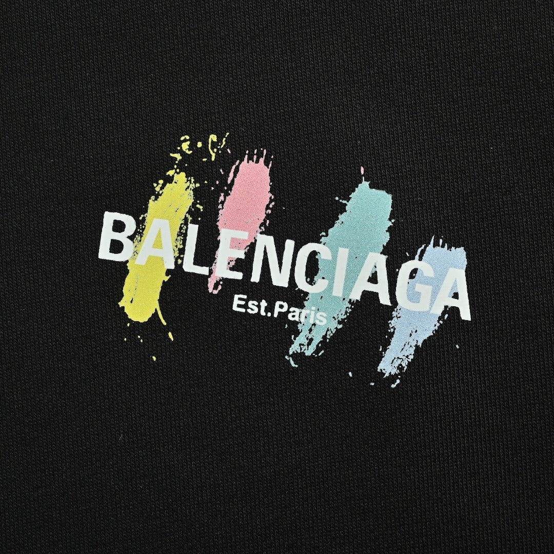 Balenciaga 25FW Painted Brushstroke Logo Crewneck Sweatshirt – Black