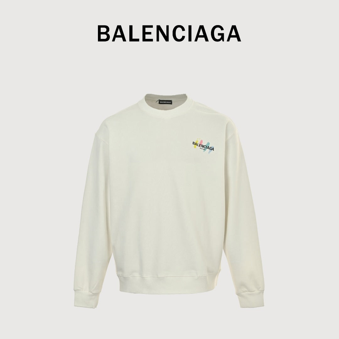 Balenciaga 25FW Painted Brushstroke Logo Crewneck Sweatshirt – Cream