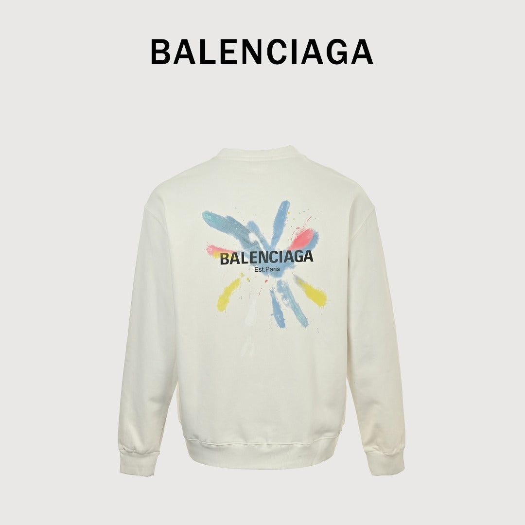 Balenciaga 25FW Painted Brushstroke Logo Crewneck Sweatshirt – Cream