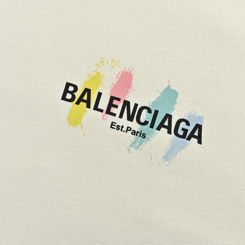 Balenciaga 25FW Painted Brushstroke Logo Crewneck Sweatshirt – Cream