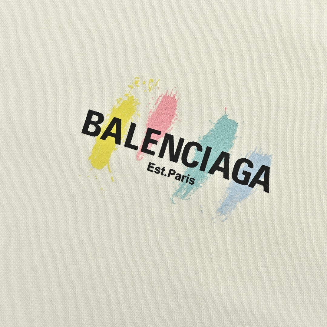 Balenciaga 25FW Painted Brushstroke Logo Crewneck Sweatshirt – Cream