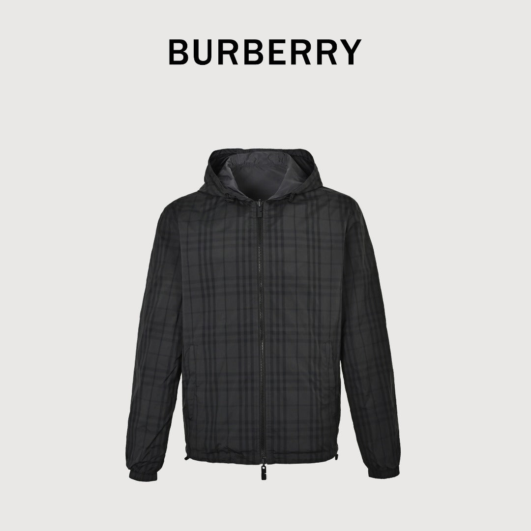 Burberry BBR Check Reversible Hooded Jacket – Black