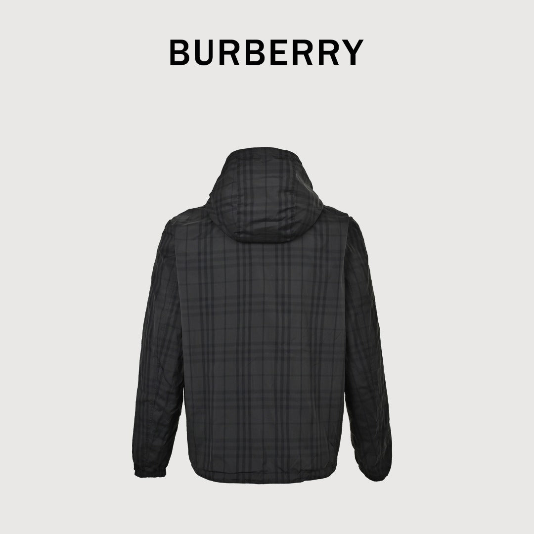 Burberry BBR Check Reversible Hooded Jacket – Black