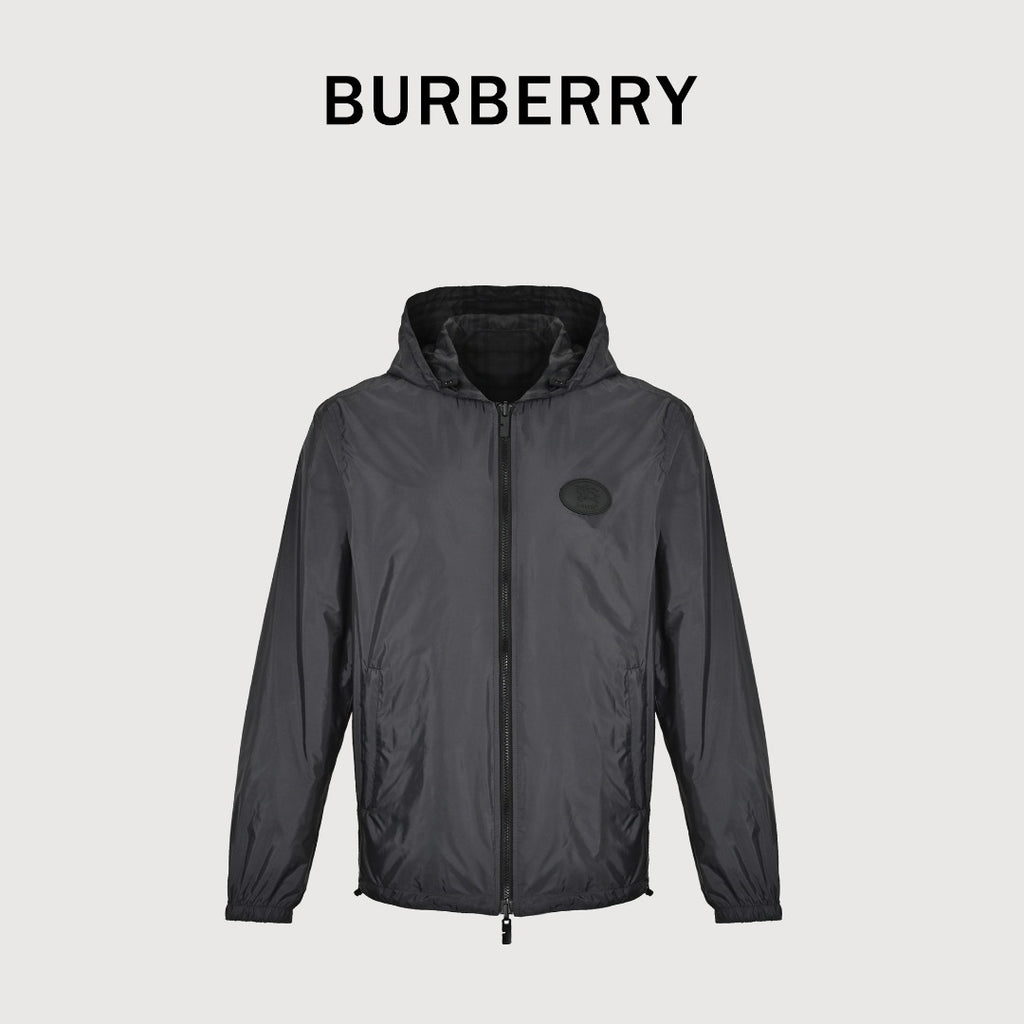 Burberry BBR Check Reversible Hooded Jacket – Black