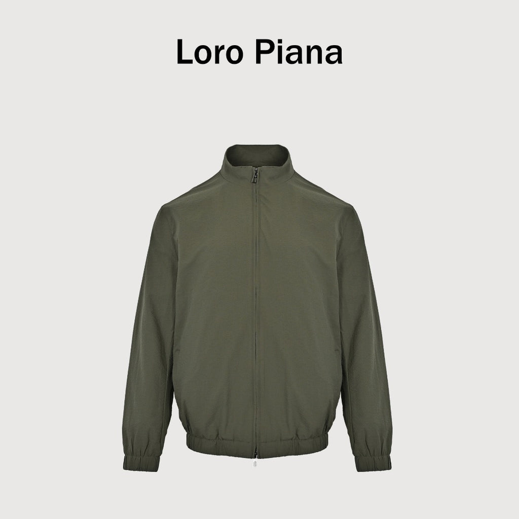 Loro Piana LP Zip Seersucker Stand Collar Jacket – Olive