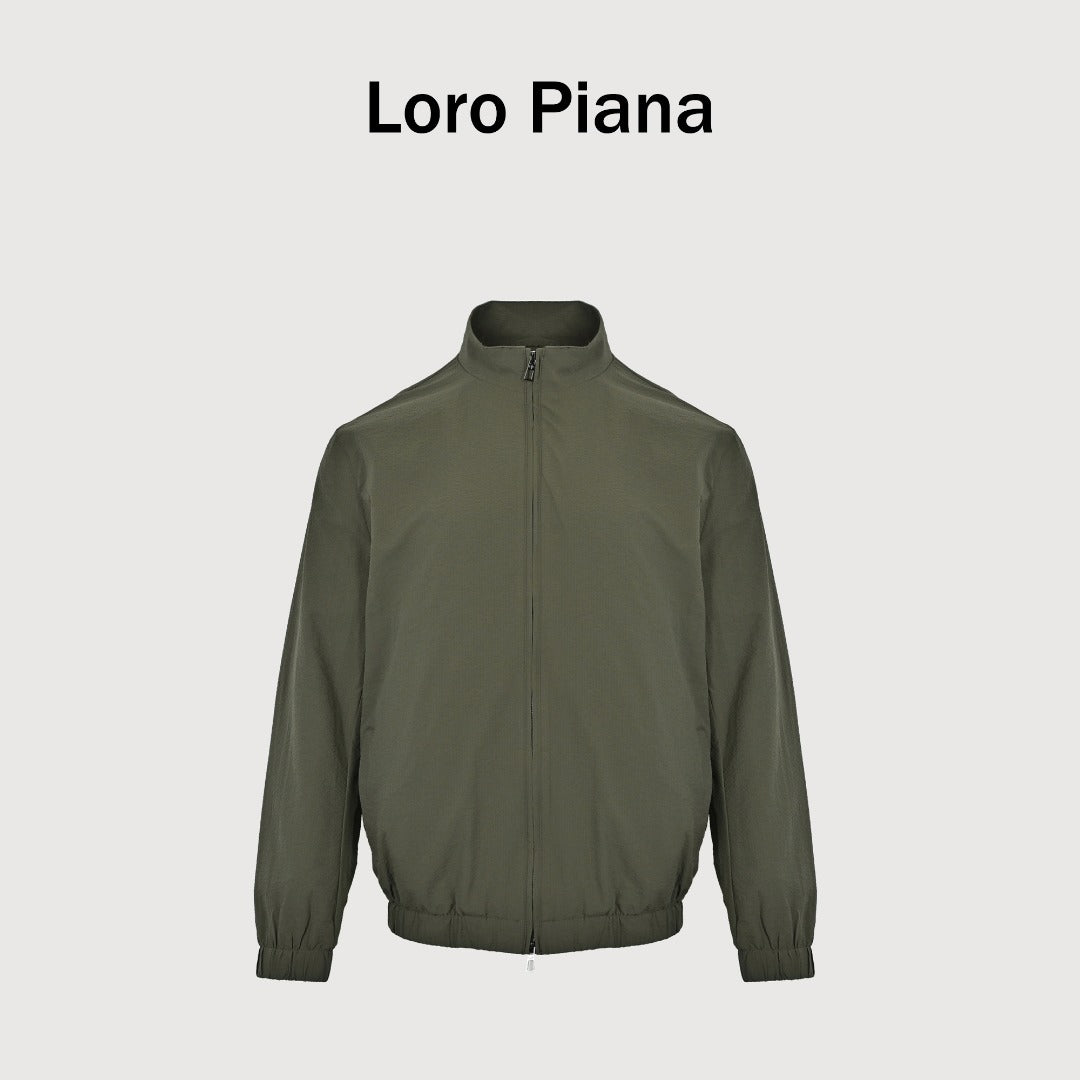 Loro Piana LP Zip Seersucker Stand Collar Jacket – Olive