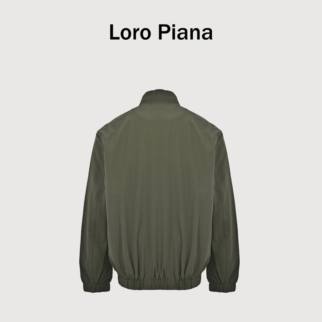 Loro Piana LP Zip Seersucker Stand Collar Jacket – Olive