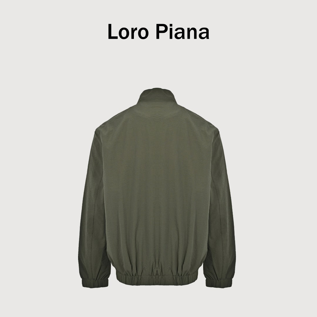 Loro Piana LP Zip Seersucker Stand Collar Jacket – Olive