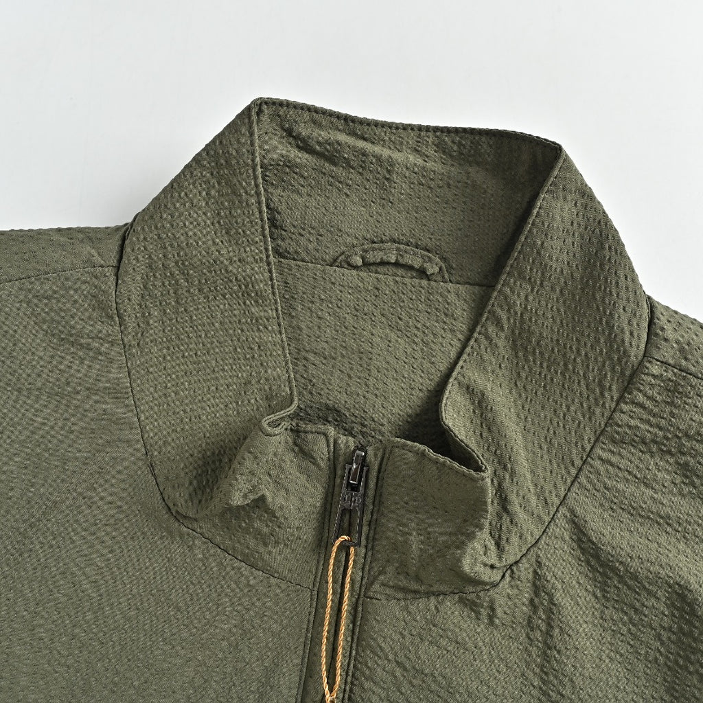 Loro Piana LP Zip Seersucker Stand Collar Jacket – Olive