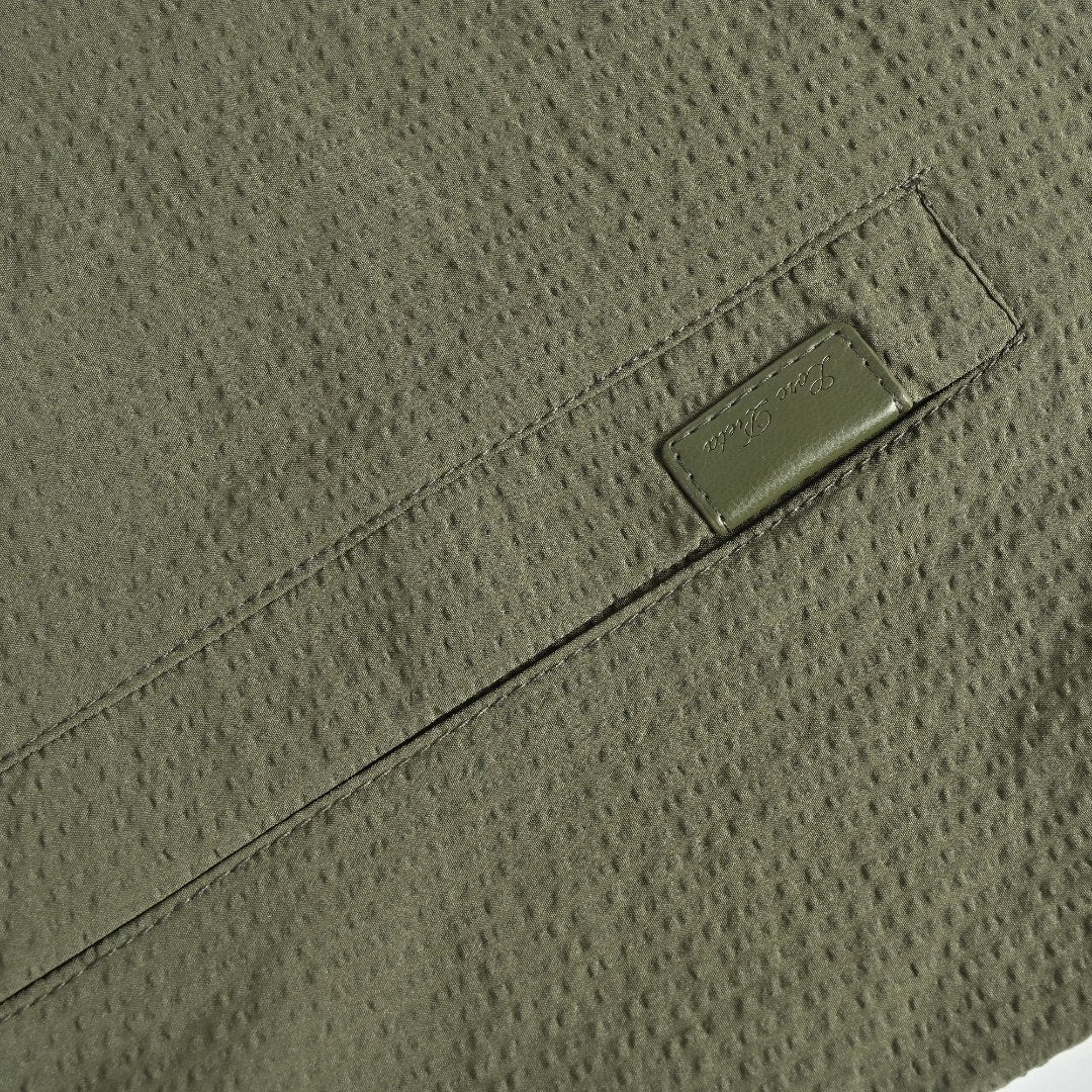 Loro Piana LP Zip Seersucker Stand Collar Jacket – Olive