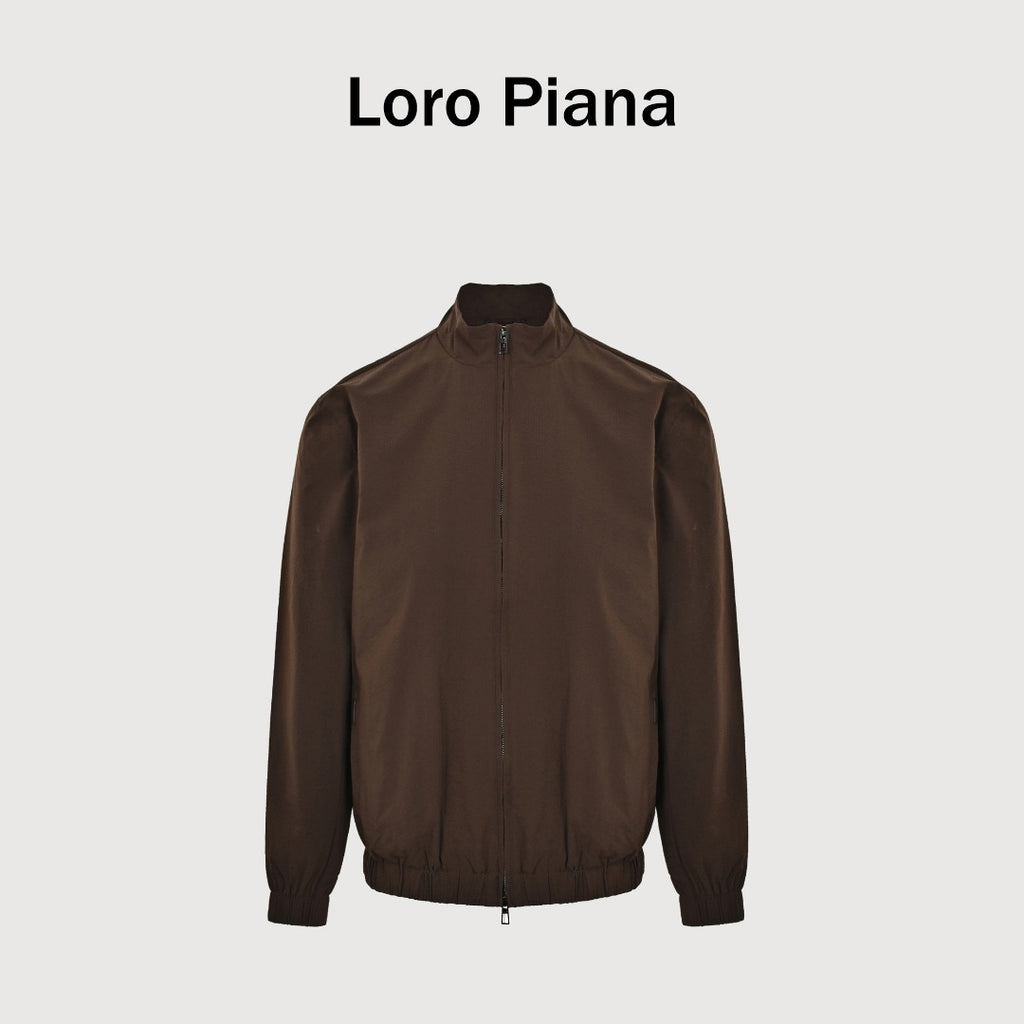 Loro Piana LP Zip Seersucker Stand Collar Jacket – Brown