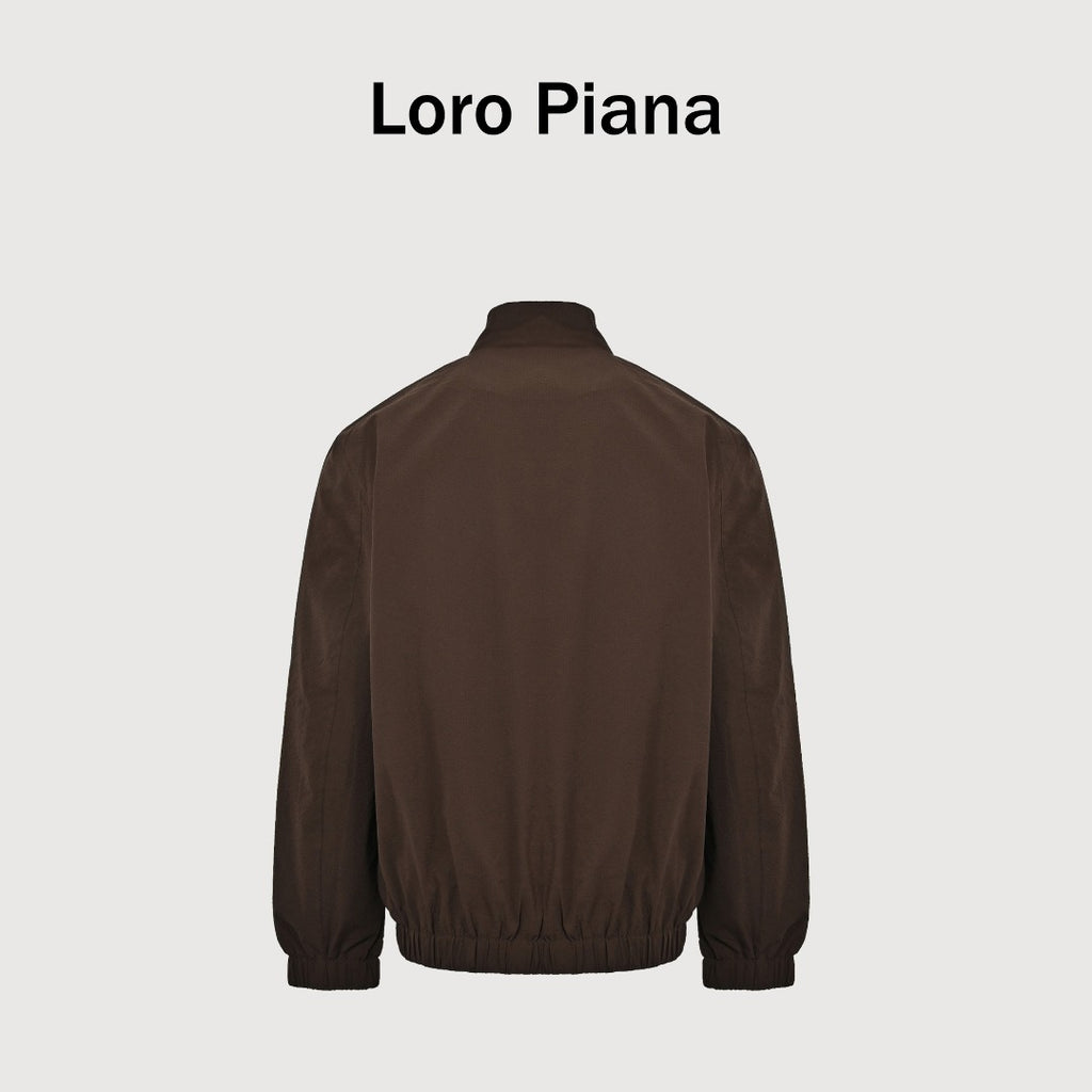 Loro Piana LP Zip Seersucker Stand Collar Jacket – Brown