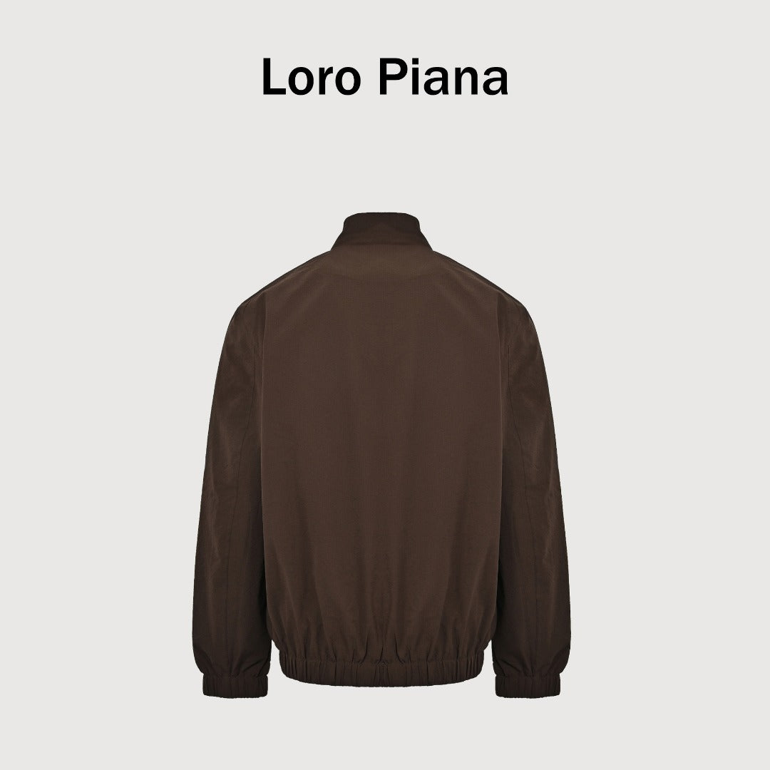 Loro Piana LP Zip Seersucker Stand Collar Jacket – Brown