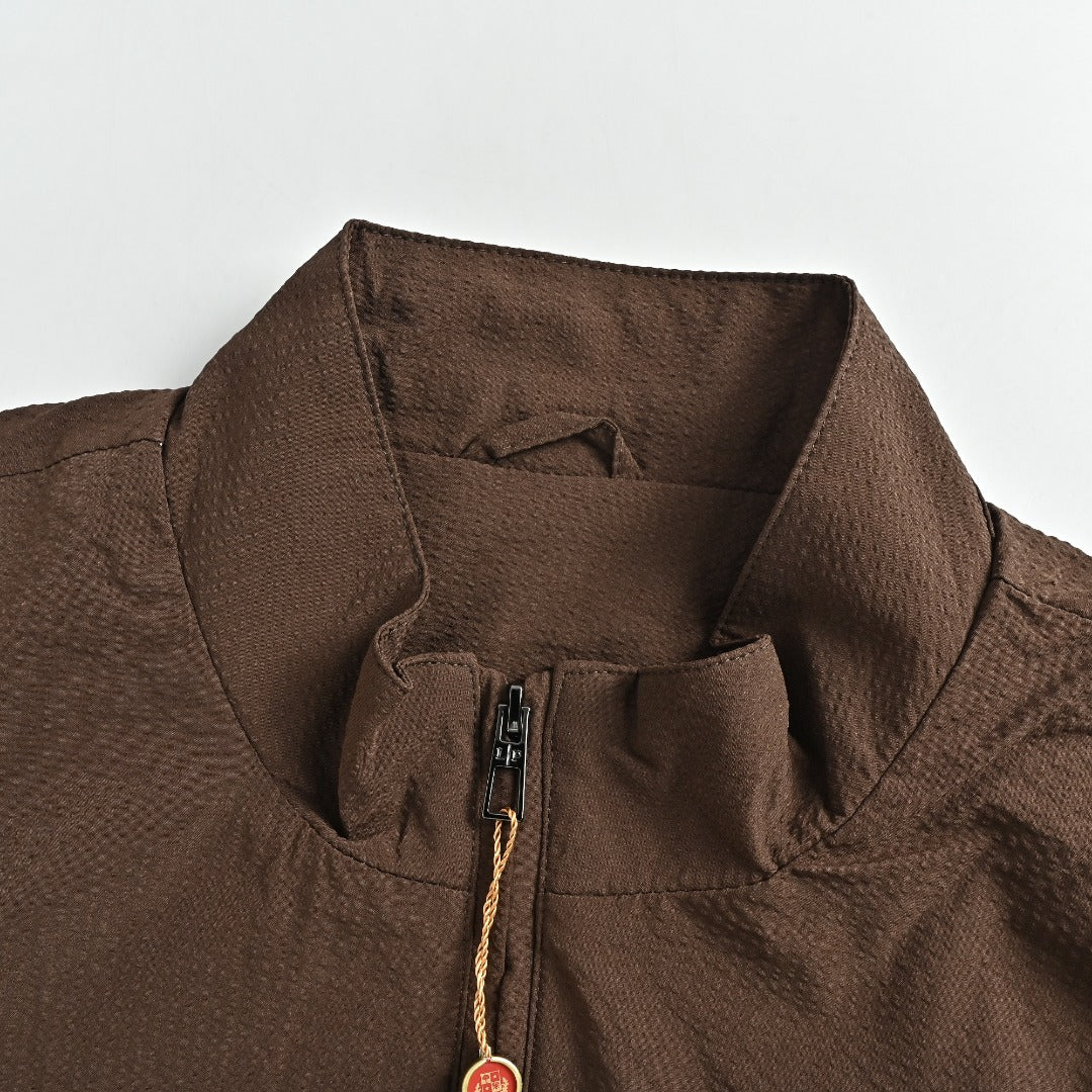Loro Piana LP Zip Seersucker Stand Collar Jacket – Brown