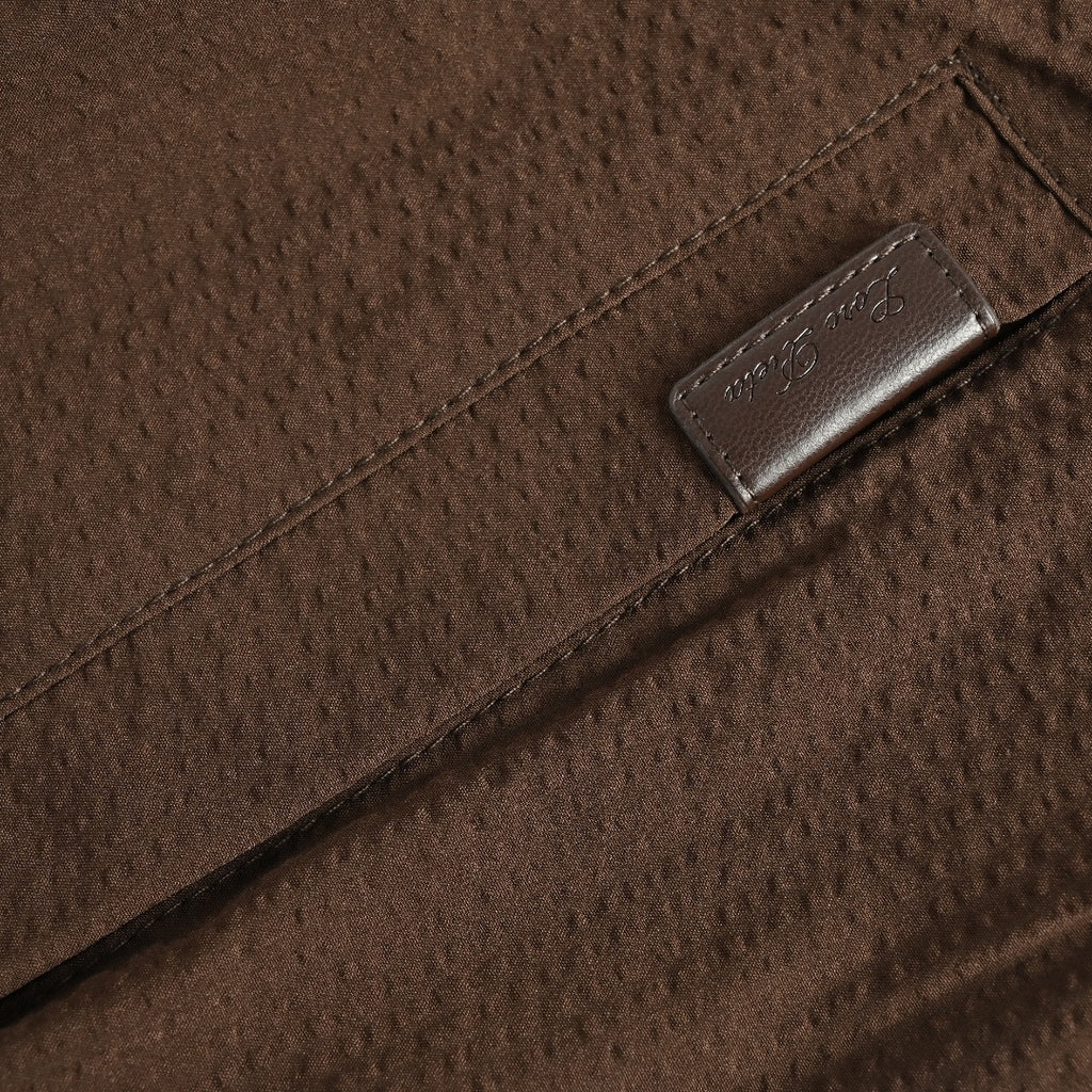 Loro Piana LP Zip Seersucker Stand Collar Jacket – Brown