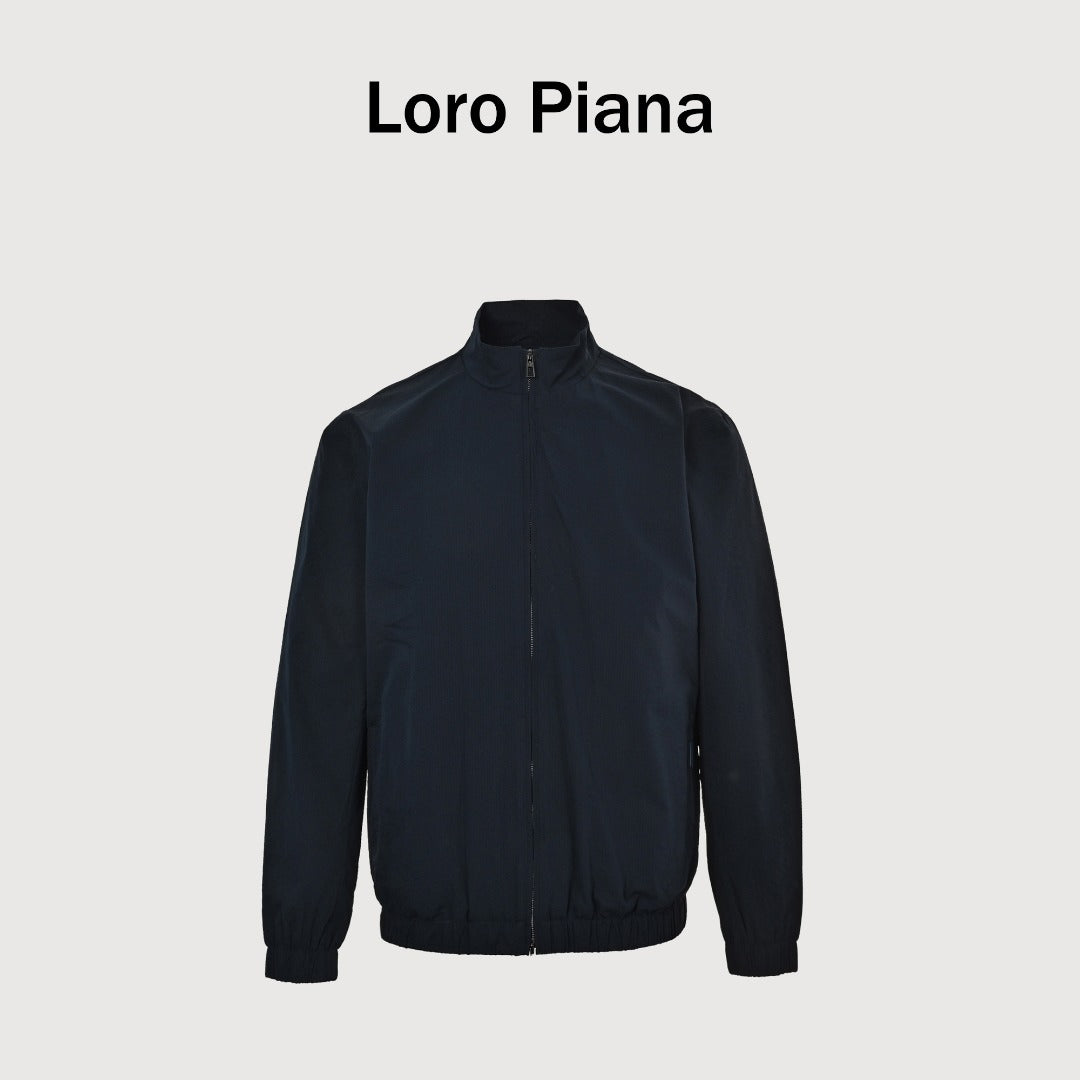 Loro Piana LP Zip Seersucker Stand Collar Jacket – Navy