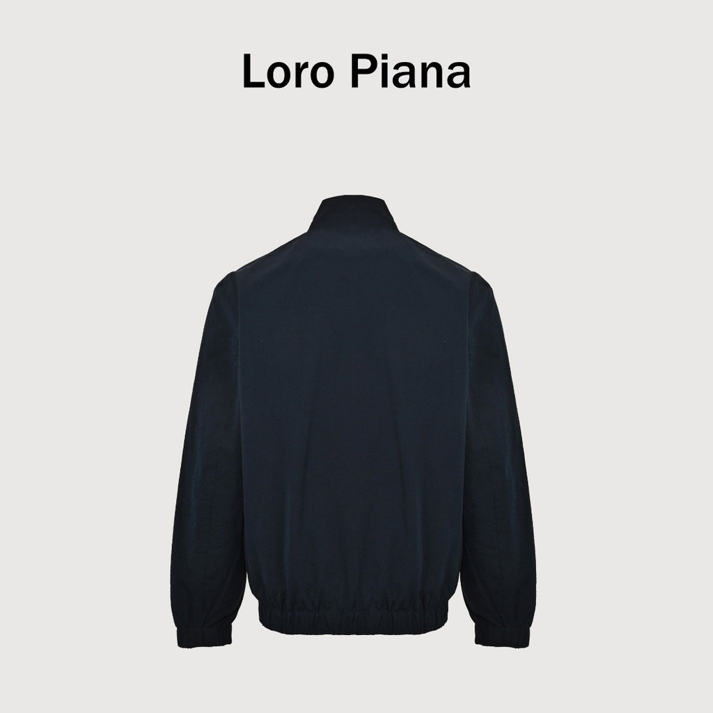 Loro Piana LP Zip Seersucker Stand Collar Jacket – Navy