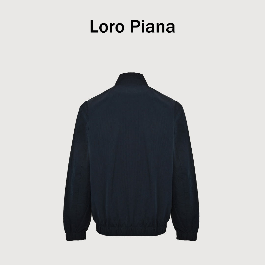 Loro Piana LP Zip Seersucker Stand Collar Jacket – Navy
