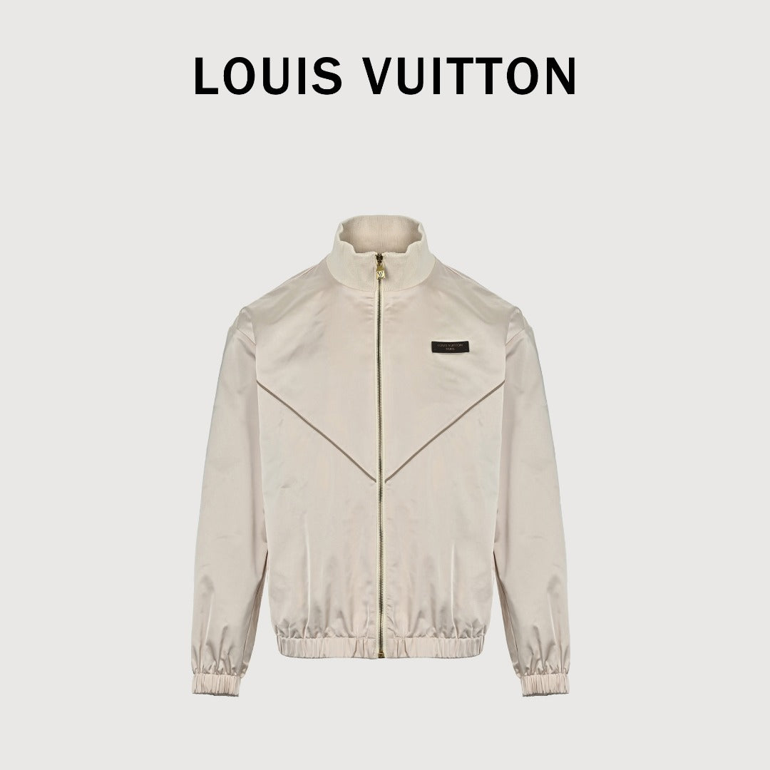 Louis Vuitton LV Leather Logo Satin Track Jacket – Beige